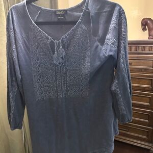 Lucky Brand Blue Embroidered Blouse